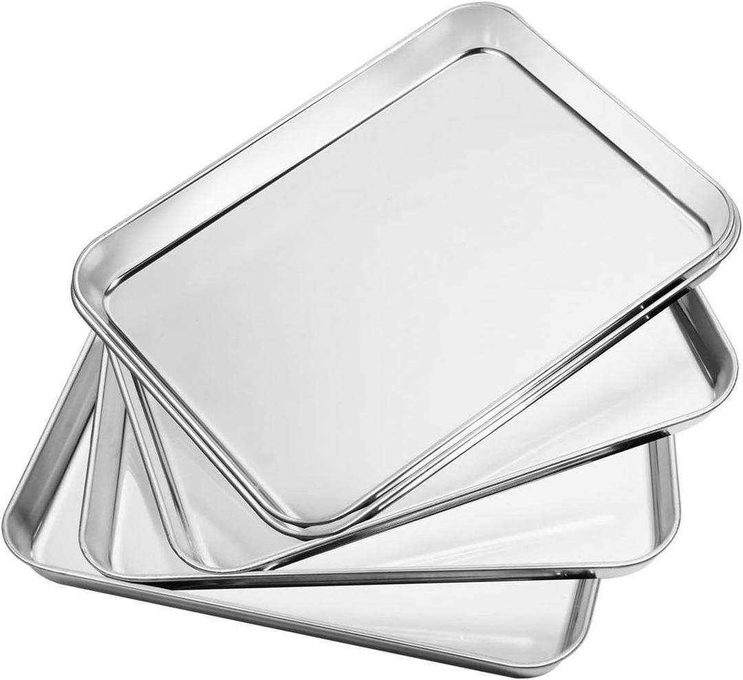 Baking Sheets Set of 5, Bastwe Stainless Steel Baking Pan Tray Cookie Sheet, Size 10 x 8 x 1 inch, Non-Toxic & Healthy, Rust Free & Easy Clean