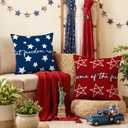 Hexagram 4th of July Pillow Covers 18x18 July 4th Decor Patriotic American Flag Throw Pillow Covers Set of 4 Decorations Star Independence Memorial Day Home Decor