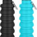 Collapsible Water Bottles 17oz, Portable Leak-Proof Travel Water Bottle, Reusable BPA Free Silicone Foldable Water Bottle with Carabiner for Gym, Traveling, Camping, Hiking, Sports(Black+Blue)