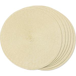 FunWheat Round Braided Placemats Set of 6 Table Mats for Dining Tables Woven Washable Non-Slip Place mats 15 inch(Beige, 6pcs)