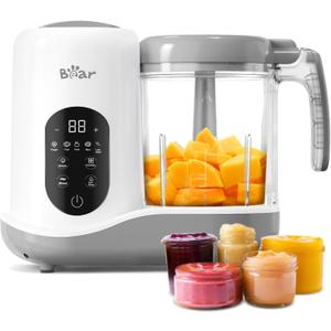 BEAR 2024 Baby Food Maker | One Step Baby Food Processor Steamer Puree Blender | Auto Cooking & Grinding | Baby Food Puree Maker with Self Cleans | Touch Screen Control, White