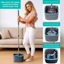 True & Tidy True Clean Spin Mop & Bucket System Dual Compartment Design for Clean & Dirty Water, 360 Swivel Mop Head, Built-in Scrubbing Brush, Stainless Steel Handle & 2 Reusable Microfiber Pads
