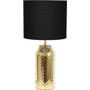 Simple Designs LT2124-GLD 23.75" Whimsical Wave Porcelain Mermaid Fishscale Table Lamp, Gold with Black Shade