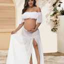 Maternity 2 Piece Outfits Dress Tube Top Ruffle Sleeves Split Skirt for Photoshoot Baby Shower (White)