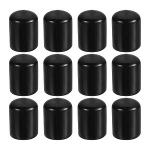 PATIKIL 5/8" ID Round Rubber End Caps, 12 Pcs Rubber Bolt Covers Caps PVC Rubber Screw Covers Flexible Screw Thread Protector Caps for Metal Tube Rod Bolt, Black