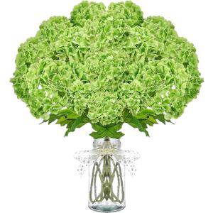 10 Pcs Faux Latex Hydrangea Flower 2 Stems 26.4 '' Fake Hydrangea Flowers Real Touch Long Stem Artificial for Vase Bedroom Decoration Indoor Outdoor Wedding(Green)