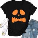 Halloween Shirts for Women Halloween Pumpkin T-Shirt Jack-o'-Lantern Face Tee Tops (Medium, Black)