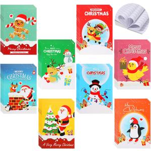 64 Pcs Christmas Mini Notebook Christmas Small Memo Pad Notepads Christmas Theme Assorted Pocket Notebook Snowman Santa Pattern Notebook Kids Stocking Stuffers for Xmas Party Favors Supplies 3 x 5 in