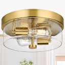 Flush Mount Ceiling Light Fixtures, 2-Light Gold Ceiling Mount for Farmhouse with Seeded Glass Lampshade, Industrial Flush Mount Light Fixture Farmhouse for Hallway, Kitchen, Entryway and Foyer