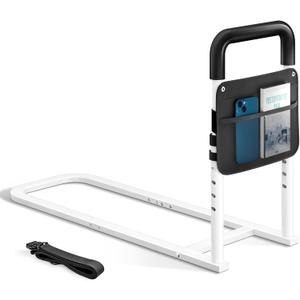 Bed Rails for Elderly Adults Safety - Adjustable Flat-Tube Design Bedrail for seniors with Storage Pocket and Non-Slip Handle for Getting in & out of Bed, hold up to 300LBs - Fits Twin Full Queen King