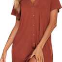 Ekouaer Women Button Down Nightgown V Neck Night Gowns Sleepshirts Short Sleep Shirts (Small)
