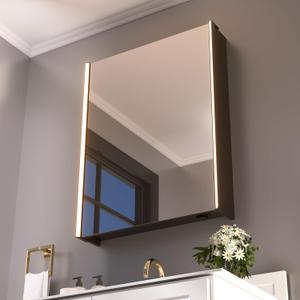 30 x 23-1/4 Inch LED Lighted Medicine Cabinet with Mirror, Moisture-Resistant Wood, Stepless Dimmable, 3000K/5500K, Adjustable Shelf, Flat-Pack Design – Assembly Required (Black)