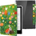 CoBak Case for Kindle Paperwhite (6.8" 11th Generation 2021 Released) & Paperwhite Signature Edition- New PU Leather Cover and Clear Soft Silicone Back Cover with Auto Sleep Wake Feature (B-flower Rabbit)