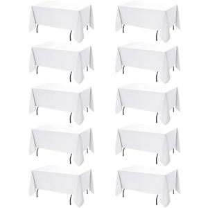 Dailyset 10-Pack White Tablecloths for Rectangle Tables, 60 x 120 Inches, Stain-Resistant Polyester Fabric for 6 Foot Tables - Washable Table Covers for Weddings, Banquets, Birthday, Parties, Events