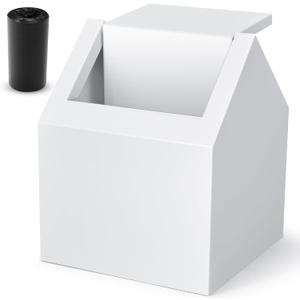 Double Entry Sanitary Napkin Receptacle Swing Top Floor Receptacle Tampon Disposal Bin with 100 Black Disposal Liner Bags, Feminine Waste Tampon Holder Bathroom Hygiene Container, White, Metal