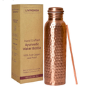 100% Pure Copper Water Bottle for Drinking – Extra Large 34 Oz Wide Mouth, Hammered Ayurvedic Copper Water Bottle with Straw – Handcrafted Leak-Proof Vessel, Reusable & BPA-Free