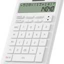 Calculators Desktop with Memory and Trace Function, ROATEE 2 Lines LCD Display Kawaii Basic Calculator for Student, Large Sensitive Buttons Solar and Battery Power, for Home, Office, Store, White
