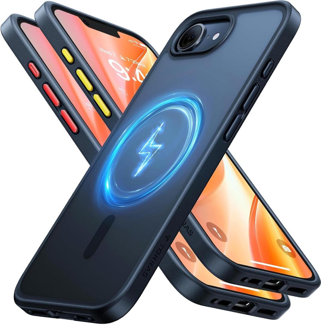 TORRAS Magnetic Shockproof for iPhone 16e Case 2025, Fit for MagSafe, 4X Military Grade Rugged Durable Protection, Slim Anti-Scratch Translucent Phone Case for iPhone 16e 6.1", Black