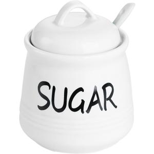HAOTOP Porcelain Sugar Bowl with Lid and Spoon 12oz (White) HAOTOP Porcelain Sugar Bowl with Lid and Spoon 12oz (White)