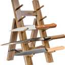 MyGift 5 Tier Premium Acacia Solid Wood Universal Kitchen Knife Holder, Foldable A-Frame Countertop Cutlery Display Stand, Chef Knives Storage Drying Rack