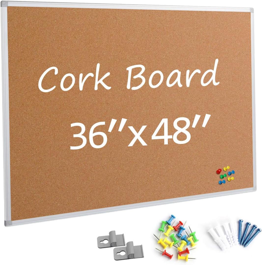 Board2by Bulletin Board 36 x 48, Silver Aluminium Framed 4x3 Large Wall Mounted Cork Office Notice Pin Board