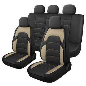CAROMOP 3D Air Mesh Car Seat Covers Full Set,Breathable Seat Covers for Cars,Split Bench Compatible,Universal Fit for SUV,Vans,sedans, Trucks, Automotive Interior Covers(5-Seat Black/Beige)