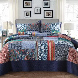 Yvooxny King Quilt Set Reversible Lightweight Bohemian Paisley Patchwork Cotton Quilted Bedspread Coverlet Set 3-Piece Bedding Set with Pillowcases for All Seasons, King Size, 108 * 96 Inches