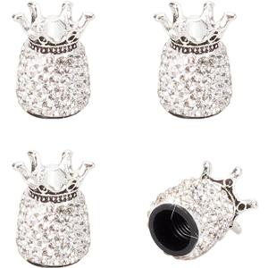 ROSON Valve Stem Caps, 4 Pack Handmade Crown Bling Crystal Rhinestone Car Wheel Tire Valve, Attractive Dustproof Car Accessories, Universal Stem Air Caps Covers for Most Vehicles (White)