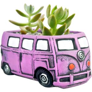 Cute Succulent Plants Pots, Small Planter Pots with Drainage Hole, Flower Pots for Home Indoor Outdoor Garden Decoration (Purple Bus)