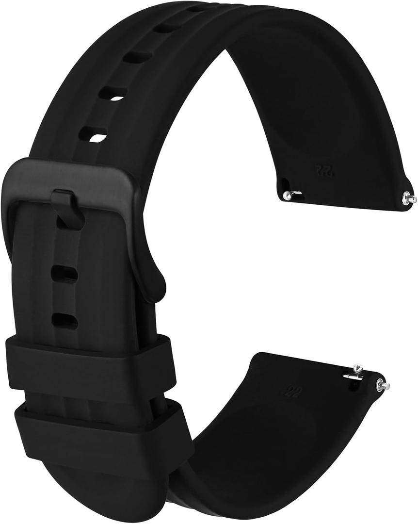 Anbeer Silicone Watch Band  22mm, Quick Release Rubber Replacement Strap for Men Women - Extra Long