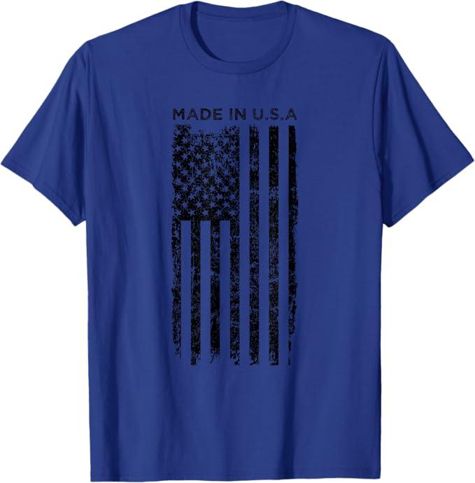 Made In USA American Flag Patriotic 4th Of July T-Shirt (Small)