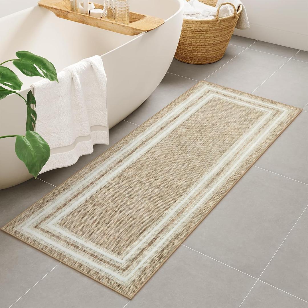 OJIA Runner Rug 2'x5' Kitchen Rugs Non Slip Washable Rug Runners for Hallways Printed Thin Soft Entryway Rugs Indoor Non Skid Bathroom Carpet Floor Runner for Bedroom Laundry Room, Beige