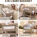 4-in-1 Baby Bassinet, Portable Bassinet Bedside Sleeper with Mosquito Net | Bassinet with Wheels and Storage Basket, 7 Height Adjustable, Rocking Bassinet for Newborn-Khaki