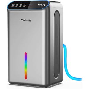 Dehumidifier for Home 1000 sq.ft - Small Quiet Dehumidifier with Auto Shut Off, Aromatherapy, 3 Gear Timer, Sleep Mode, 7-Color LED Light, Drain Hose for Bedroom, Bathroom, Basement, RV (Matte Silver)