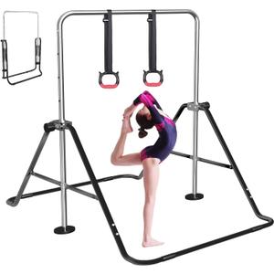 Gymnastics Bar for Kids, Adjustable Height Gymnastic Horizontal Bars with Mat, Folding Gymnastic Training Monkey Bars, Junior Expandable Training Kip Bar for Home