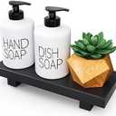 Wood Pedestal Soap Stand for Kitchen Counter Island, 8.65" x 3.45" Small Bathroom Tray for Sink Vanity Countertop, Modern Farmhouse Decor Wooden Risers for Display(NO BOTTLES NO PLANT)
