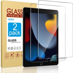 apiker 2 Pack Screen Protector for iPad 9th 8th 7th Generation 10.2 Inch, Tempered Glass Film for iPad 9 8 7 (2021/2020/2019), Case Friendly, Apple Pencil Compatible, High Response