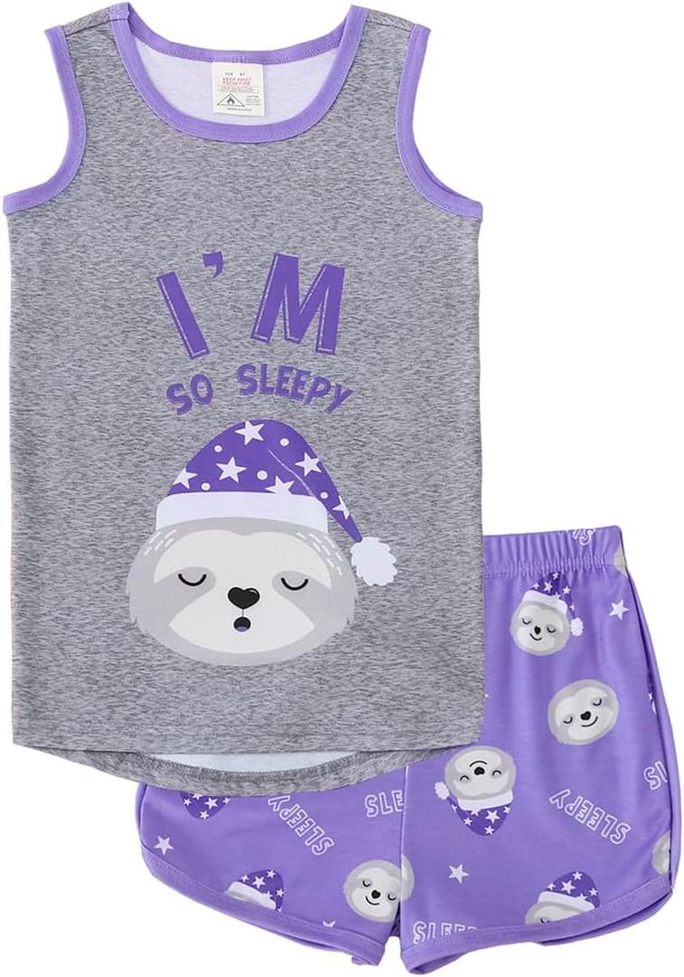 MyFav Big Kids Girls Sleeveless Sleepwears Hearts Shape Striped Pajama Nightgown (Gray)
