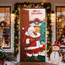 GWHOLE Christmas Door Cover 36 x 80 Inch Christmas Door Decorations Cute Santa Claus Front Door Covers Decorative for Home Holiday Party Indoor Outdoor Xmas Decor