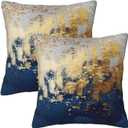 Weiscode Navy Blue and Gold Pillow Covers 18 x 18 inch Set of 2 Decorative Cushion Covers Blue and Gold Square Pillowcases for Bedroom Sofa Home Decor
