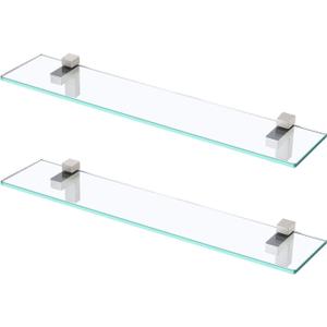 KES Glass Shelves for Bathroom, 24 Inches Bathroom Floating Shelf with Tempered Glass and Brushed Nickel Bracket Wall Mount 2 Pack, BGS3201S60-2-P2