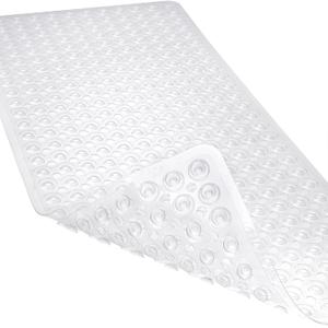 Linoows Non-Slip Bathtub and Shower Mats, Power Grip Bath Mat 35 x 16.3 Inch with Suction Cups and Drain Holes for Tub Bathroom Floor Safety, Machine Washable Soft Bathmat, Clear