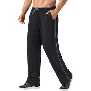 MAGNIVIT Men's Lightweight Sweatpants Loose Fit Open Bottom Mesh Athletic Pants with Zipper Pockets (Medium, Black Grey)