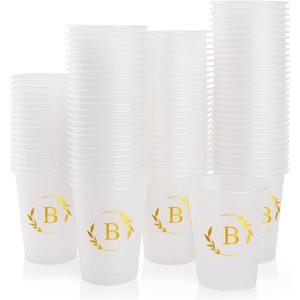 100 Monogrammed Cups Disposable Initial Plastic Cup 12 oz Wedding Personalized Cup for Wedding Reception Baby Shower Birthday Party(Letter B)