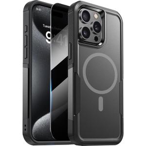 Diaclara Magnetic for iPhone 15 Pro Case, [with Privacy Screen Protector] [Anti Spy] [Military Grade Drop Protection] Heavy Duty Full-Body Shockproof Phone Case, Black