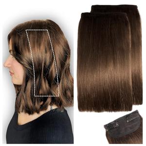 2 Pcs Short Hair Extensions, Real Hair Clip in Extensions Hair Human for Women 6 inch Chocolate Brown