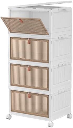 CTSNSLH 4 Tier Plastic Storage Bins with Lid - 27.5Qt Stackable with Lids for Bedroom, Living Room, Office - Foldable Containers, Household Organization