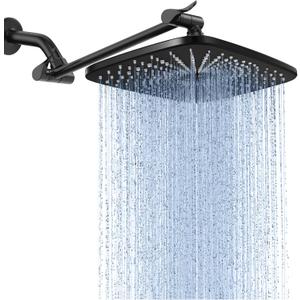 Veken Rain Shower Head,11.8 Inch Large Rainfall Showerhead, Adjustable Stainless Steel Extension Arm, Detachable High Flow Rain Fall Showerheads with Anti-Clog Nozzles, Matte Black