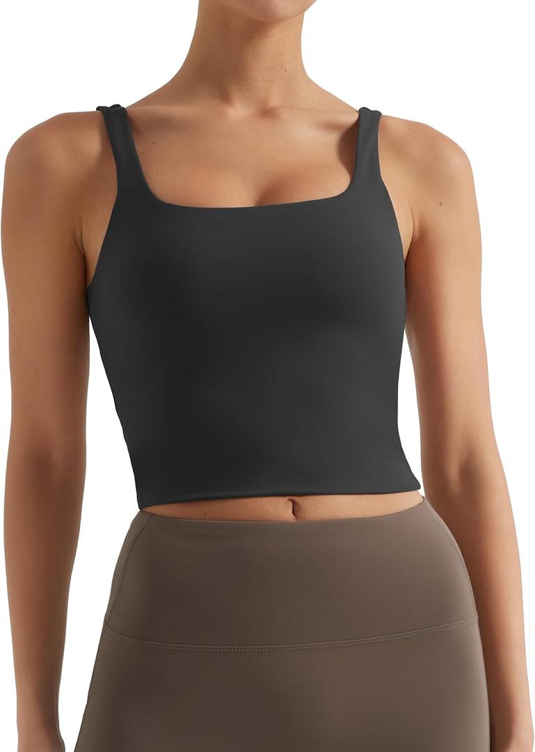 Womens Sports Bra  Workout Crop Tank Tops for WomenSleeveless Square Neck Padded Bras with Built in Bra (Medium, Grey)