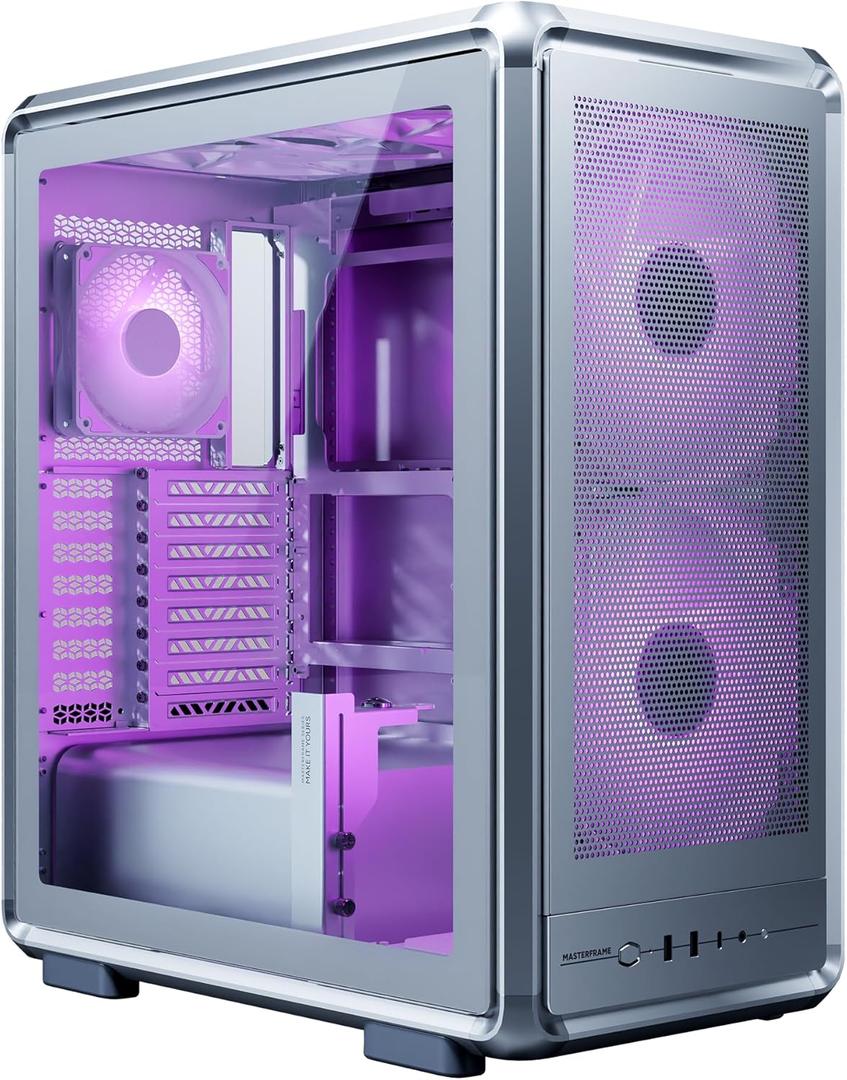 Cooler Master MasterFrame 500 Mesh ARGB ATX Mid-Tower PC Case High Airflow Premium Aluminum Chassis, Powerful Dual 200mm Intake Fans, Modular Frame, 360mm Radiator Support, USB-C, Silver
